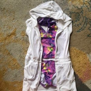 Purple Tankini w/ hot Green Pink Orange Butterfly Design & Terri Cover (22)